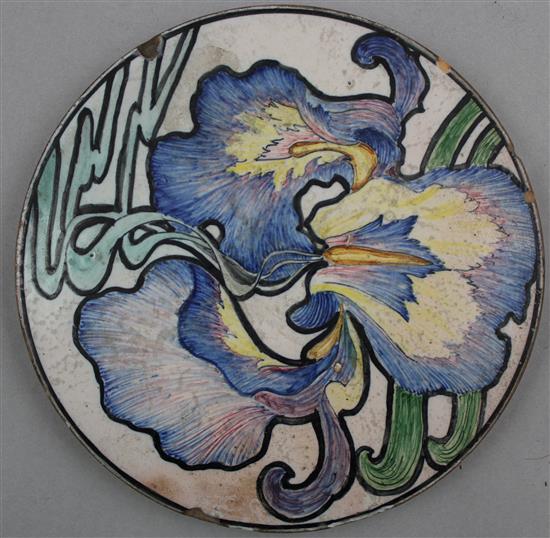 An Italian Art Nouveau maiolica roundel, designed by Galileo Chini for Arte Della Ceramica, c.1896-1904, 15.5cm